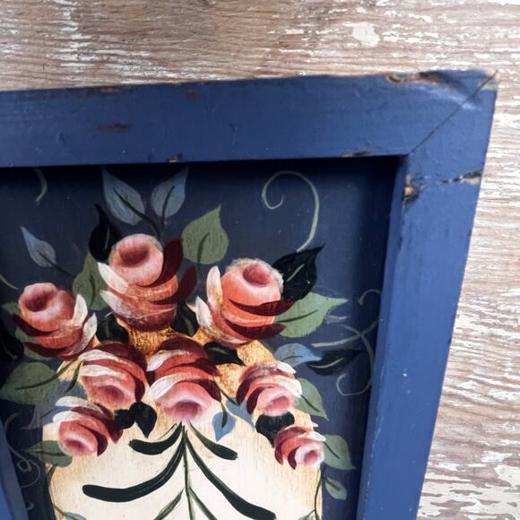 VTG Hand Painted Wood Tole Folk Art Sliding Lid Candle Match Box PA Dutch Style - Picture 7 of 16